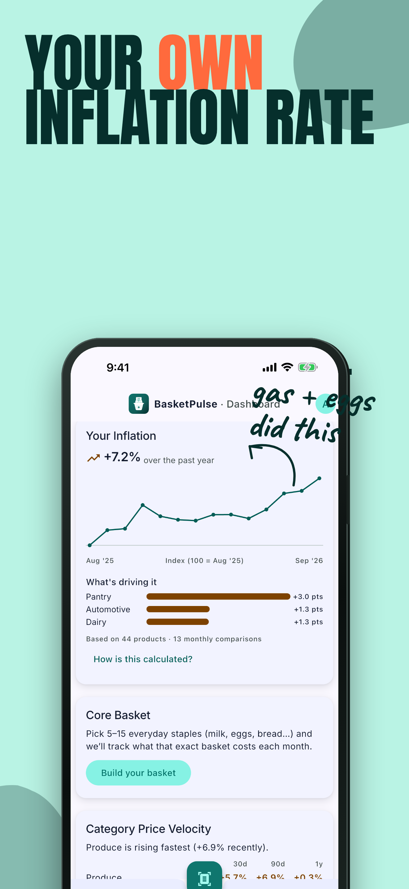 BasketPulse screen showing what is driving inflation