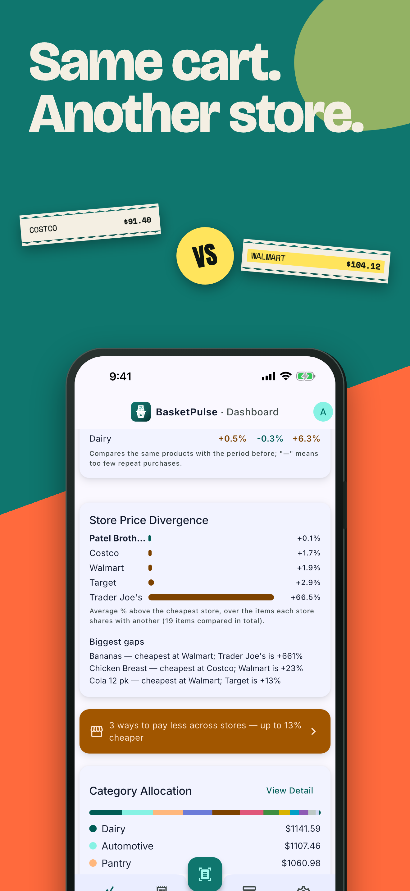 BasketPulse store comparison screen