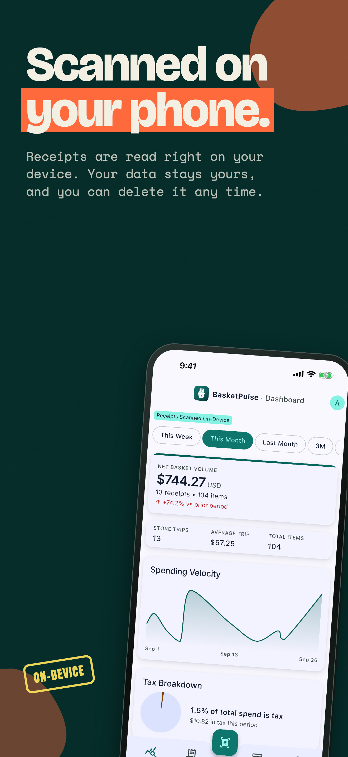 BasketPulse screen confirming on-device scanning